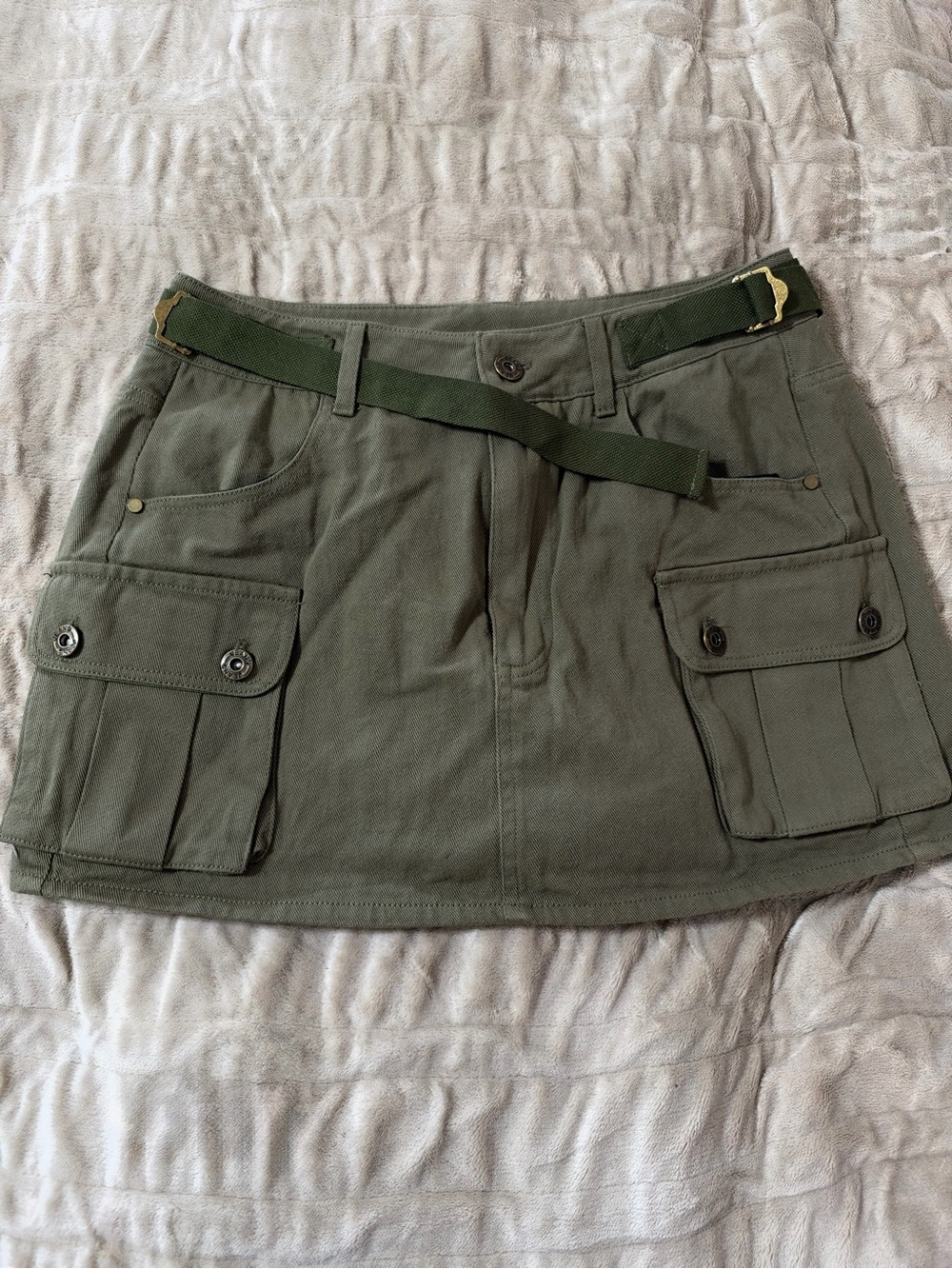 Classic Olive Cargo Mini Skirt with Belt Skort